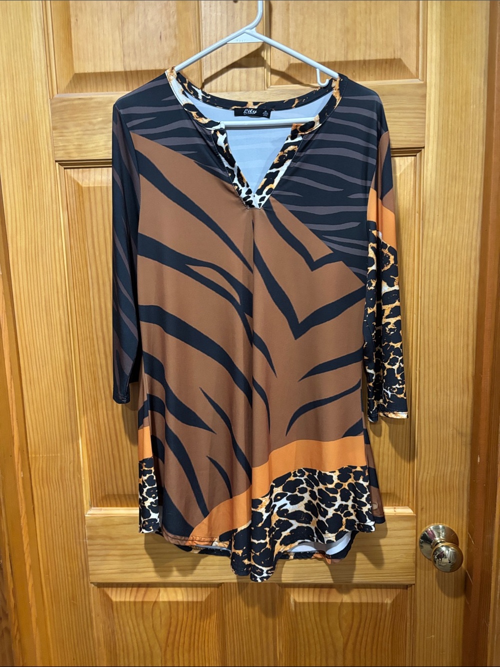 Lily Brown & Black Mixed Animal Print Tunic with Tan Accents